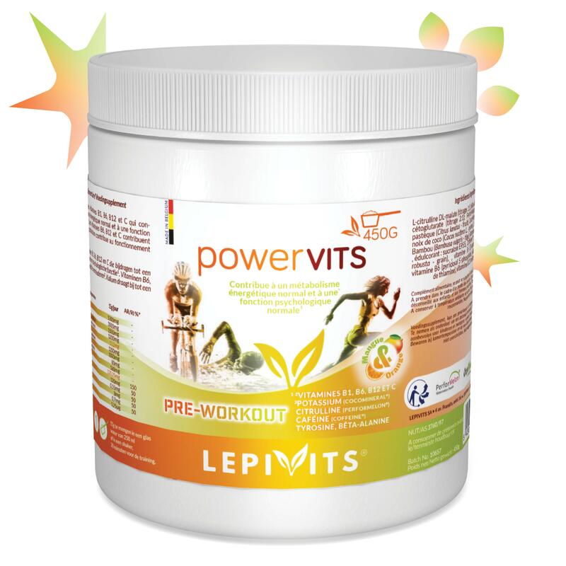 PowerVits - Preworkout parfaitement hydrosoluble au goût rafraichissant - 450 gr