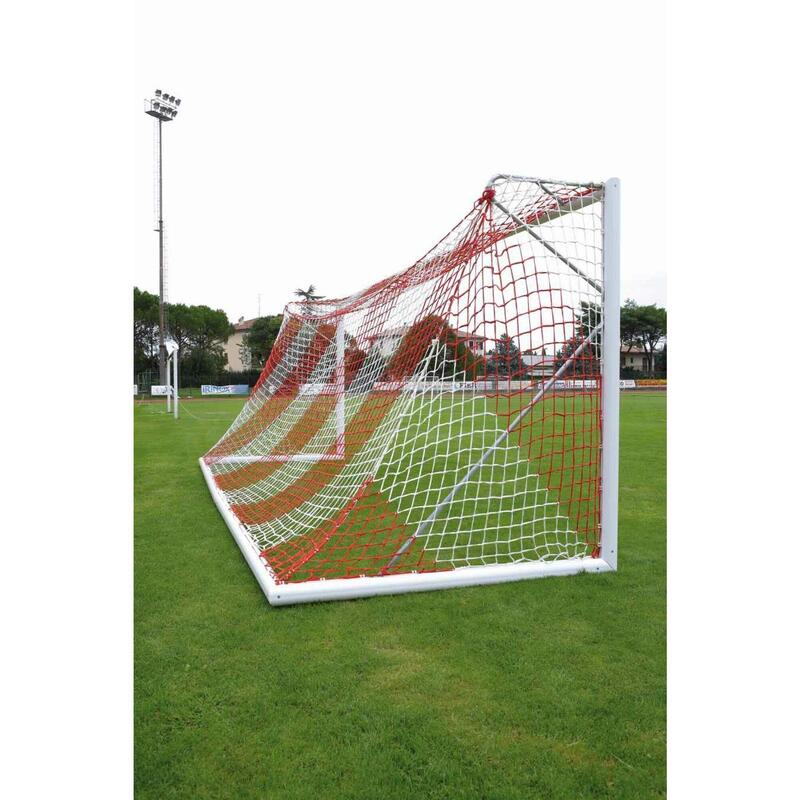 11-a-side voetbalnet 4mm - Rood/Wit - 7,32 x 2,44 x 0,8 x 1,5m