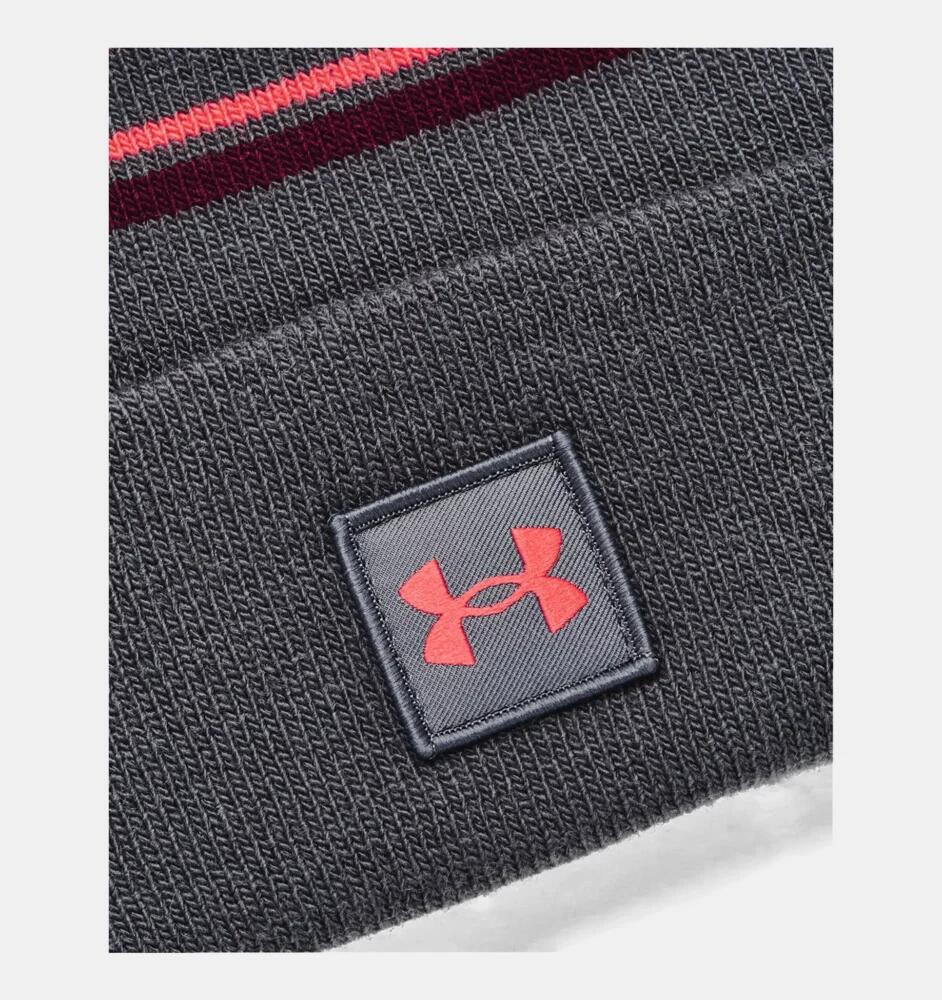 Under Armour Halftime Pom Beanie-Pitch Gray Venom Red 3/3
