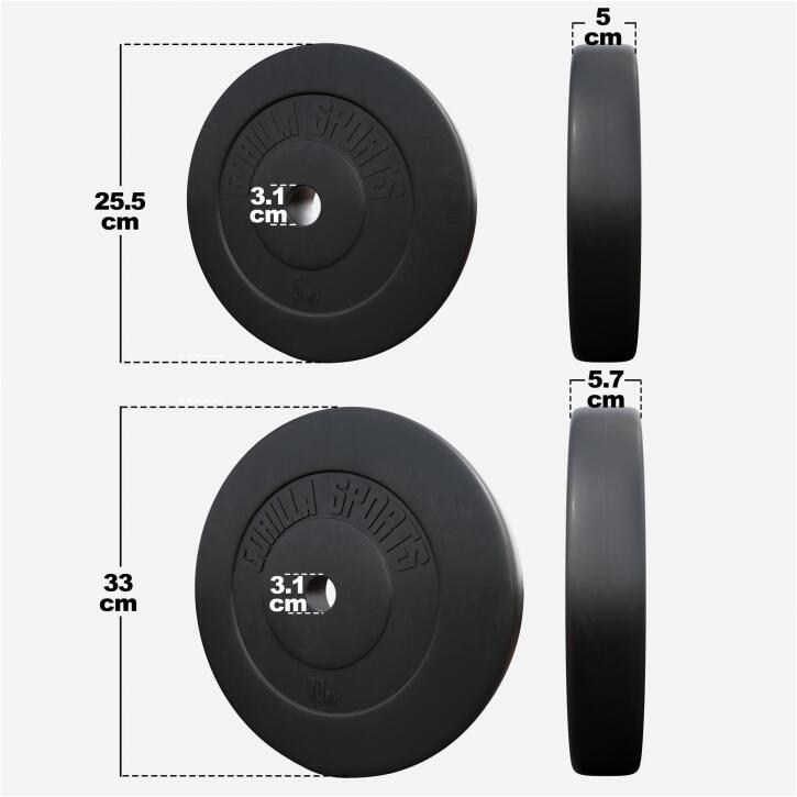 Discuri din plastic umplute cu ciment, 1.25 - 15kg, 30/31mm, Gorilla Sports 7/7