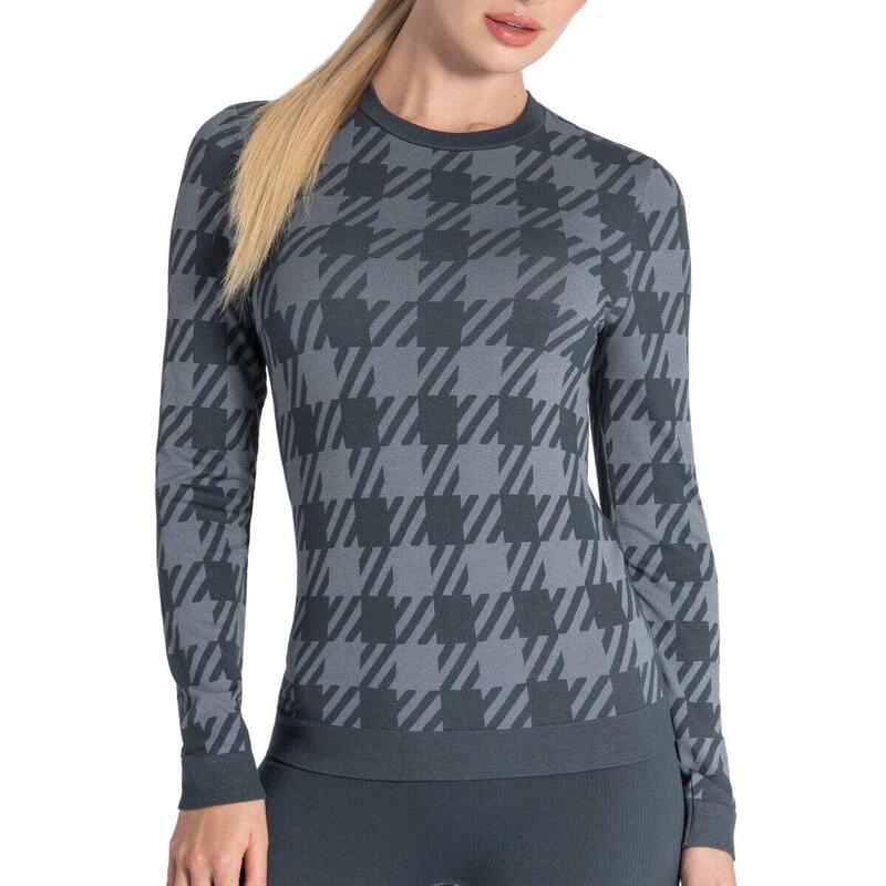 Athleisure Langarmshirt mit Hahnentritt-Print