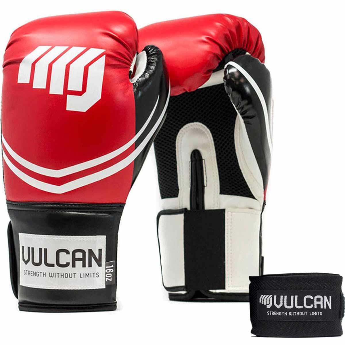 BOXING GLOVES 16oz RED/BLACK WITH HANDWRAPS 1/7