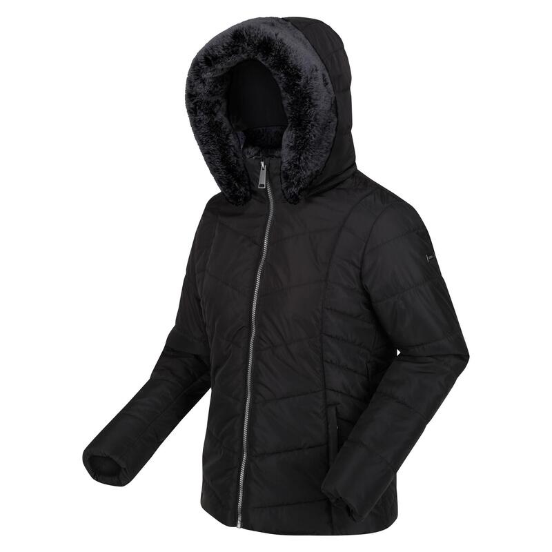 Dames Wildrose Gewatteerd Hooded Jacket (Zwart)