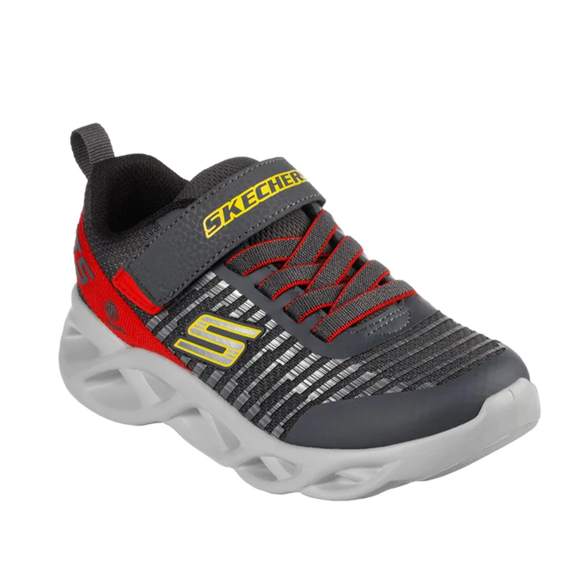 SKECHERS Childrens/Kids S Lights Twisty Brights Trainers (Charcoal/Red)