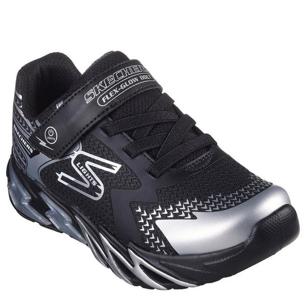 SKECHERS Boys S Lights FlexGlow Bolt Shoes (Black/Silver)