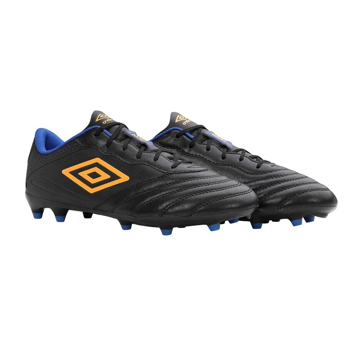 UMBRO Mens Tocco III Club Leather Football Boots (Black/Vermillion Orange/Deep Surf)