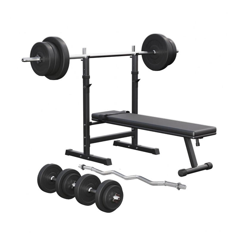 Verstelbare Halterbank - fitnessbank + 80 kg Halterset - gewichtenset -