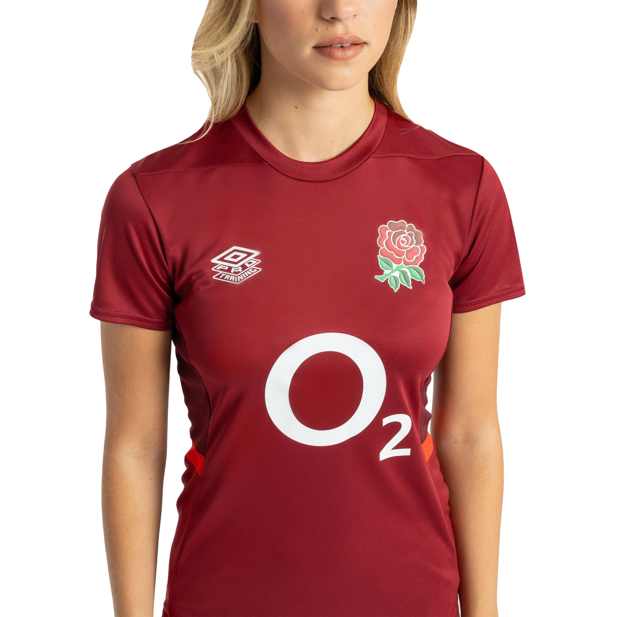 Womens/Ladies 23/24 England Rugby Gym TShirt (Tibetan Red/Zinfandel/Flame 2/4