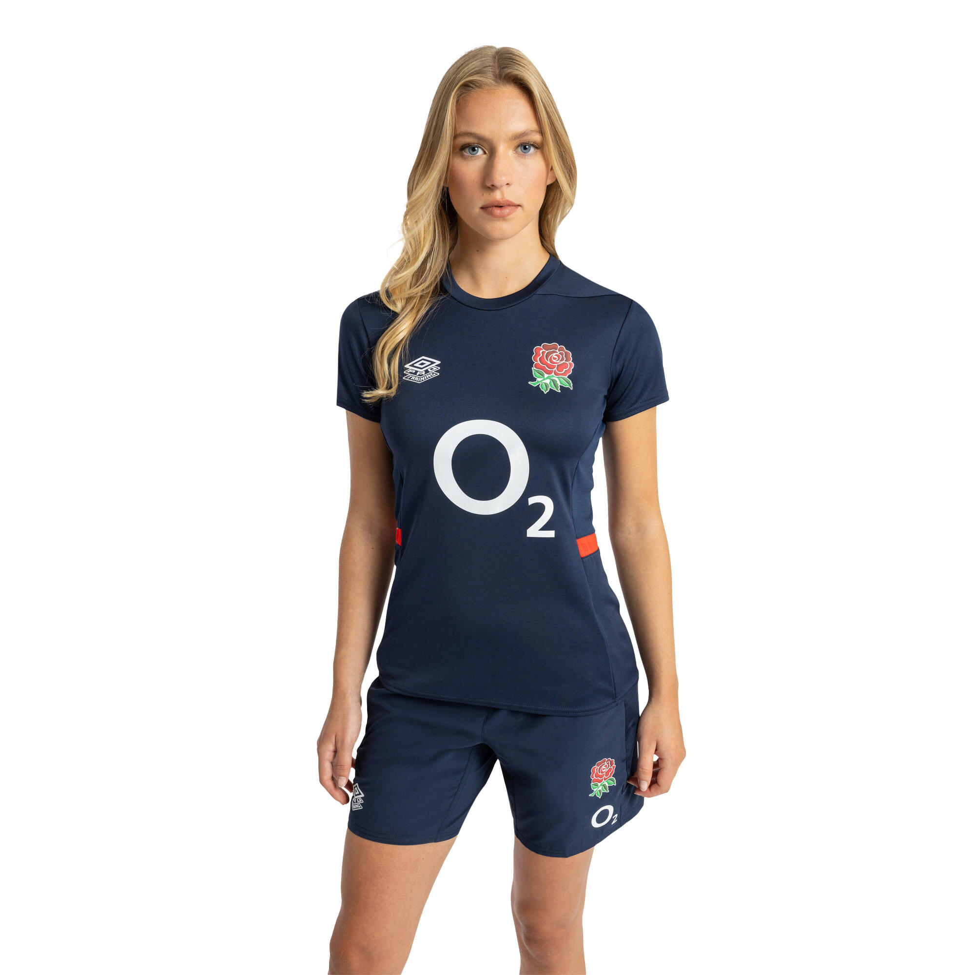Womens/Ladies 23/24 England Rugby Gym TShirt (Navy Blazer/Dress Blue/Flame 4/4
