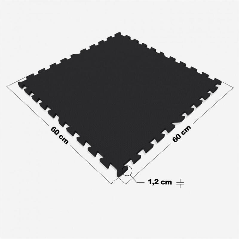 Tapis de protection - 16 pièces - Total 5,76 m2 - Noir - Sol sportif - Puzzle