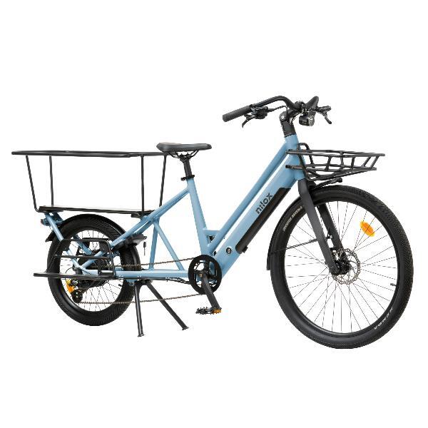 Bici elettrica cargo Nilox C3 azzurra 250W per famiglia 5/7