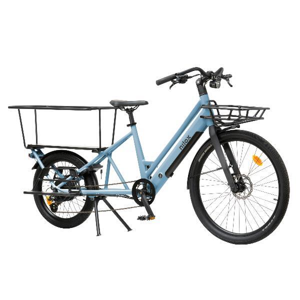 Bicicletta elettrica cargo long nilox c3 azzurro per uso famigliare