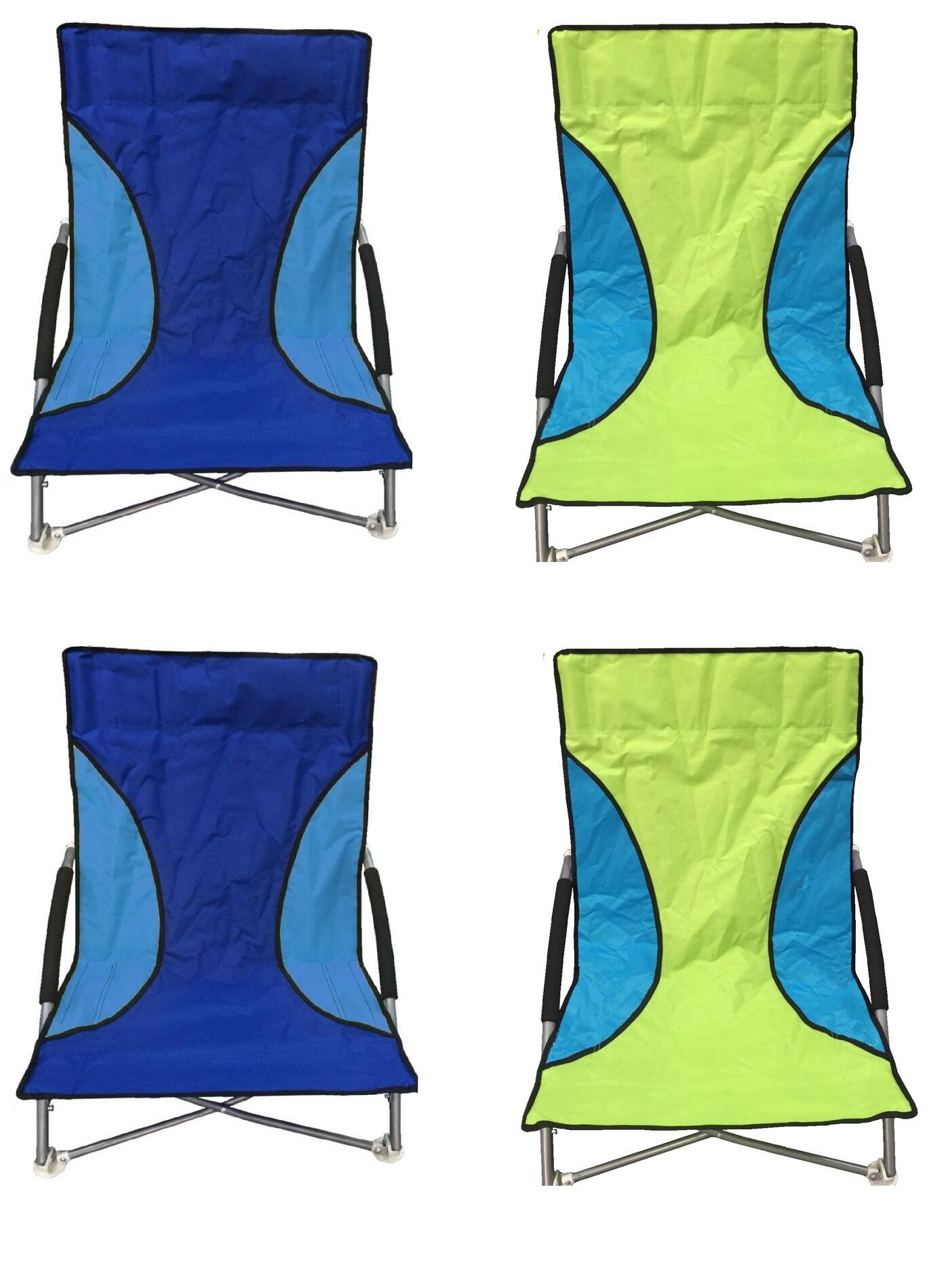 YELLO 4 Nalu Folding Low Seat Beach Chair Camping Chairs - 2 Green & 2 Blue