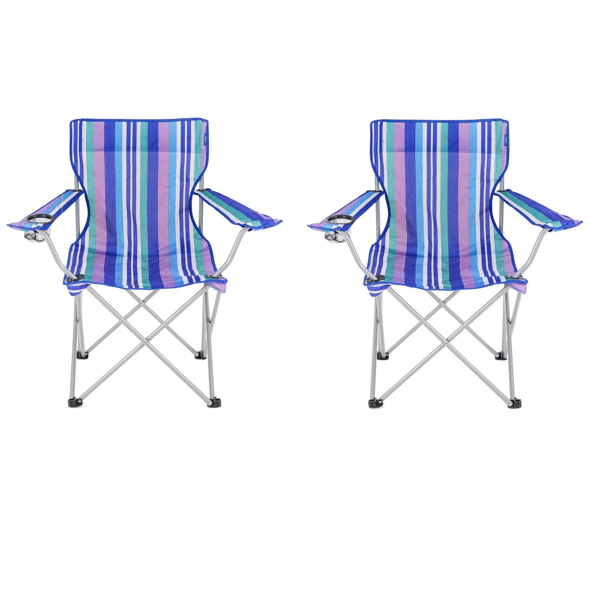 YELLO 2 Yello Folding Beach Chairs For Camping, Fishing Or Beach - Blue stripes