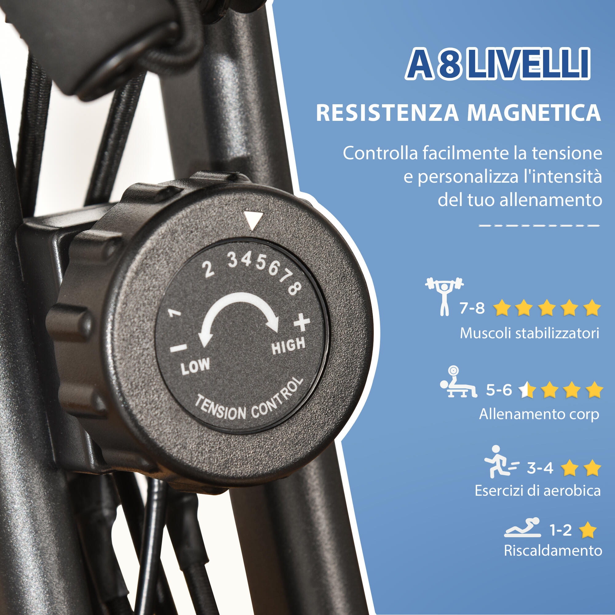HOMCOM Cyclette Pieghevole 2 in 1, 8 Livelli, Schermo LCD, Volano 2.5kg, Nero 6/6