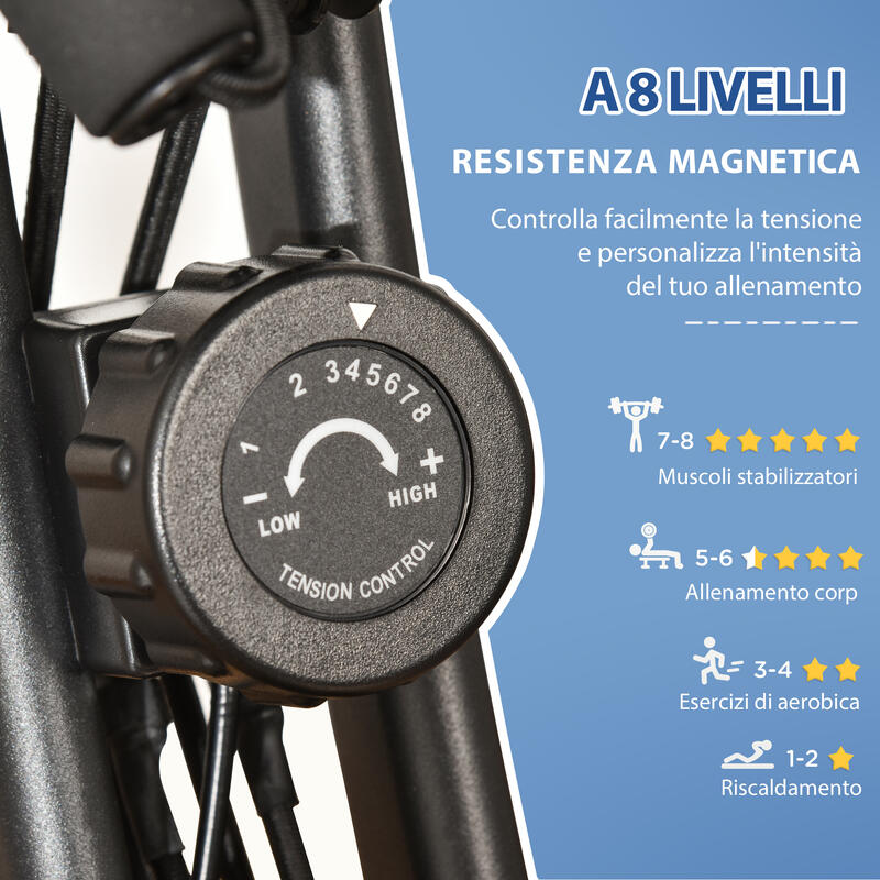 HomCom Bicicleta Magnetica Pliabila de Camera din Otel Negru cu Benzi Elastice