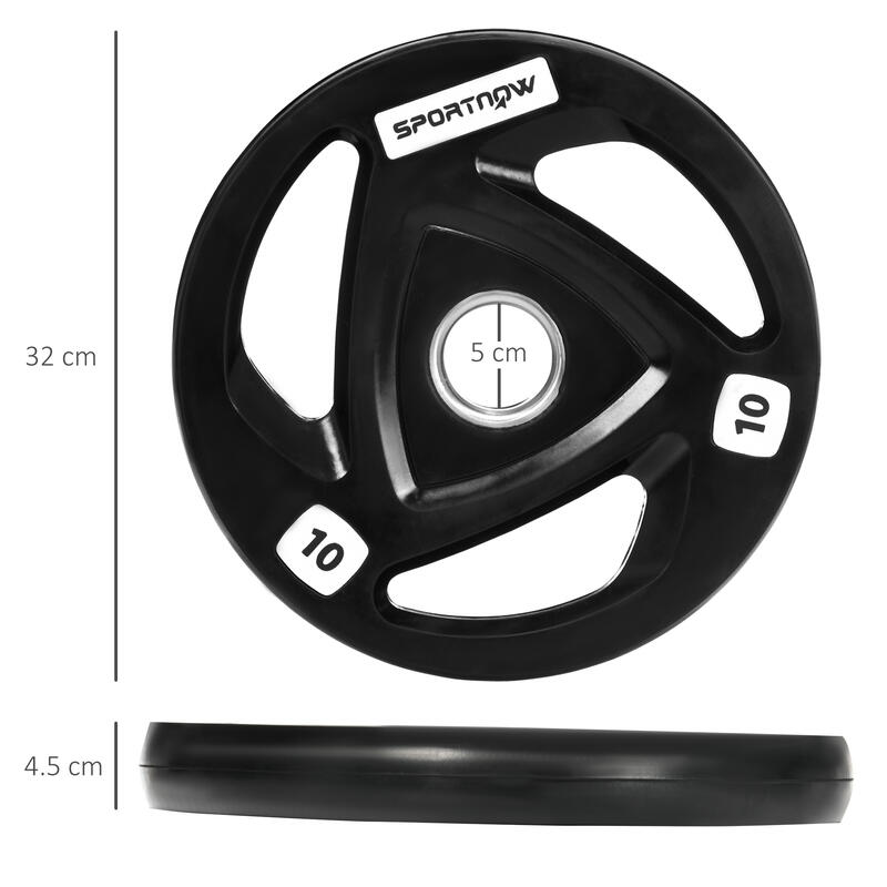 SPORTNOW Set de 2 discuri de10kg din otel cu acoperire din cauciuc, gaura Ø5cm