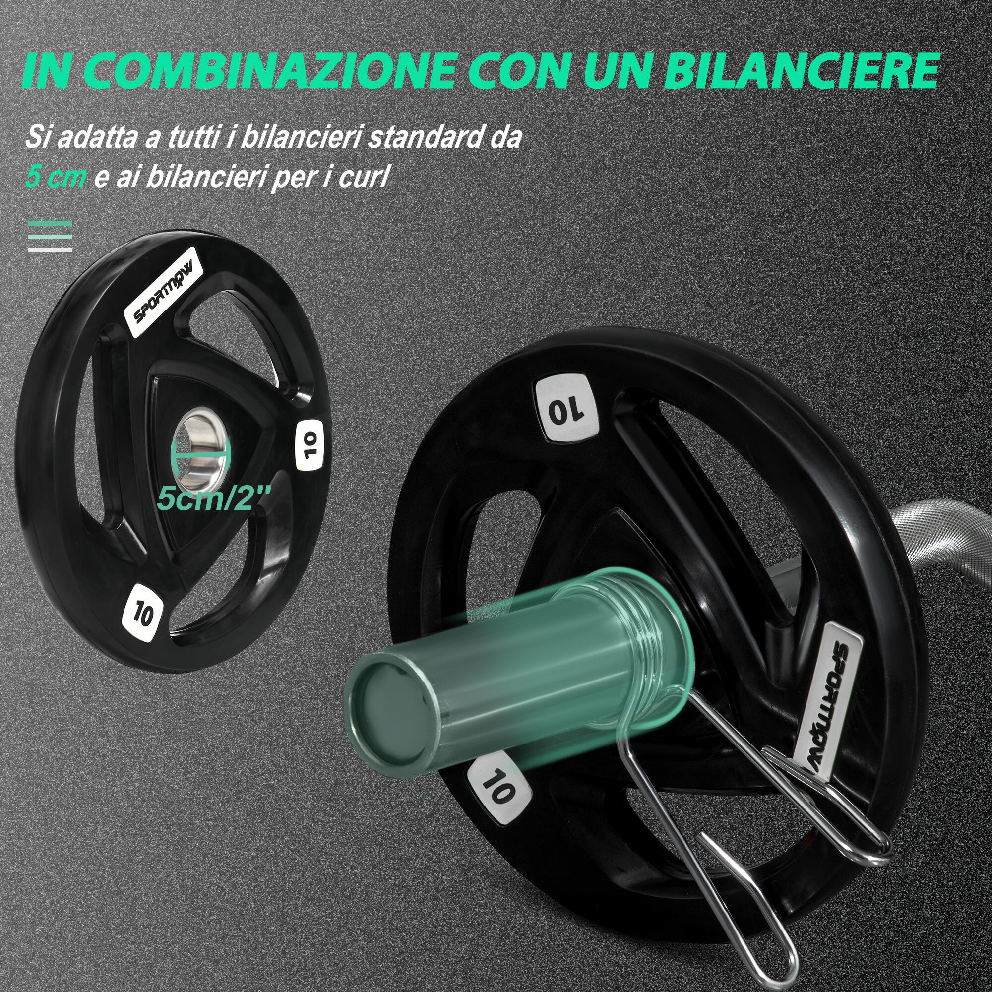 SPORTNOW Set di 2 Dischi Pesi da 10kg in Acciaio con Rivestimento in Gomma 5/6