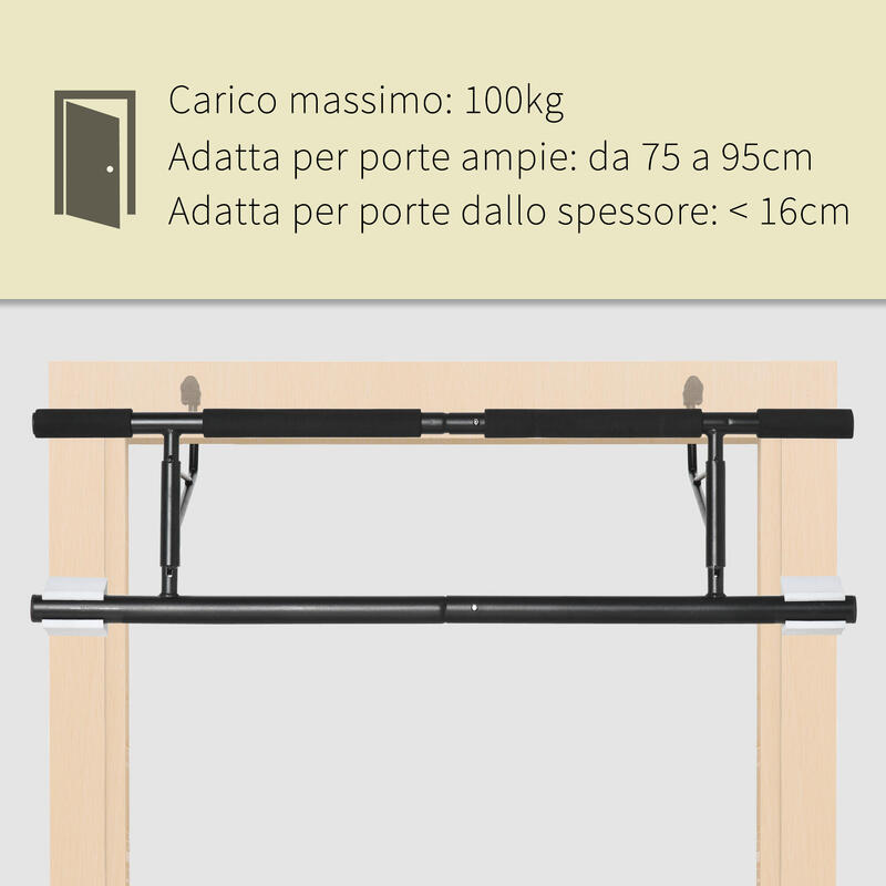 HOMCOM Barra per Trazioni Pieghevole per Porte 75-95cm, Acciaio, Nero