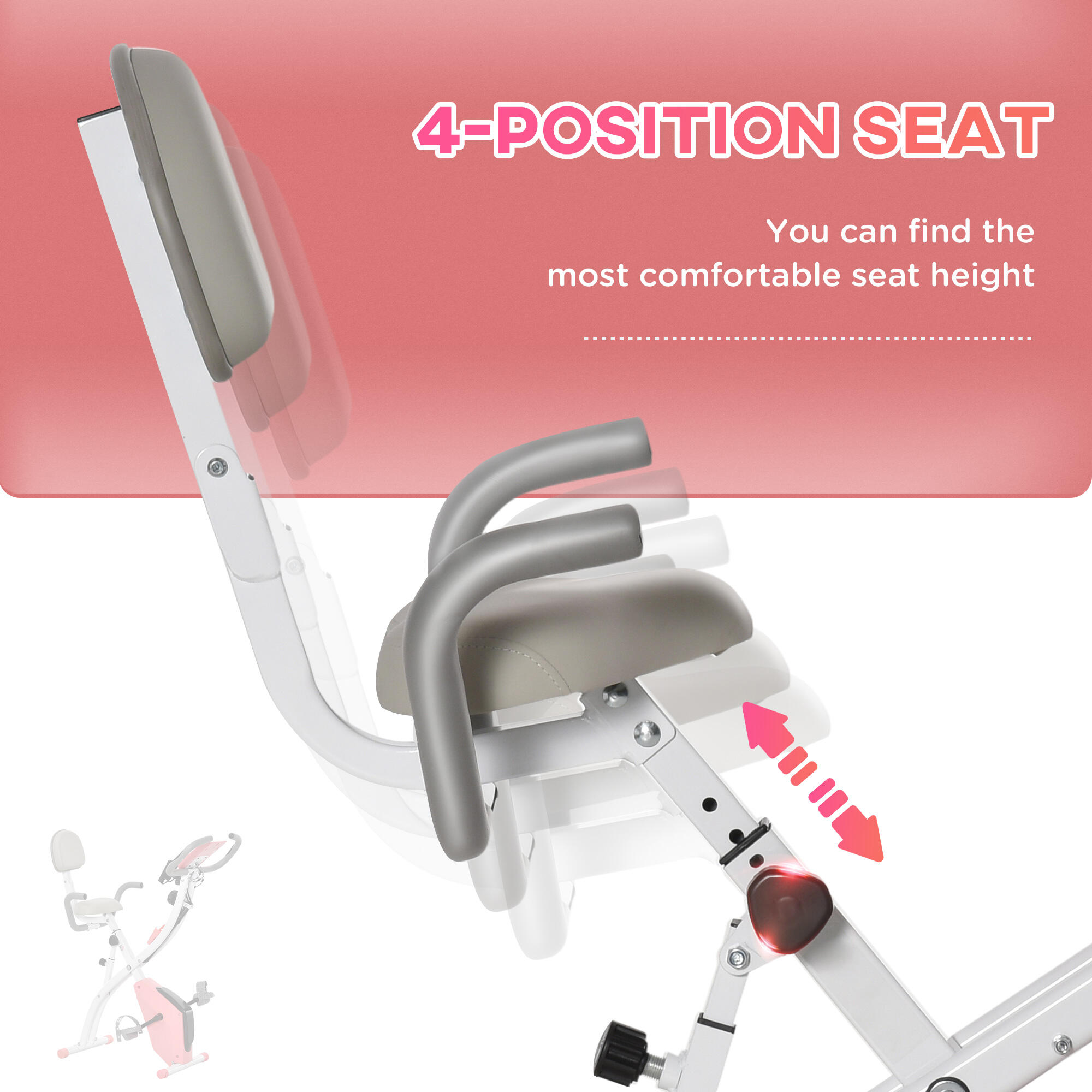 HOMCOM Cyclette Pieghevole 2 in 1 Resistenza Magnetica Regolabile, Rosa 5/7