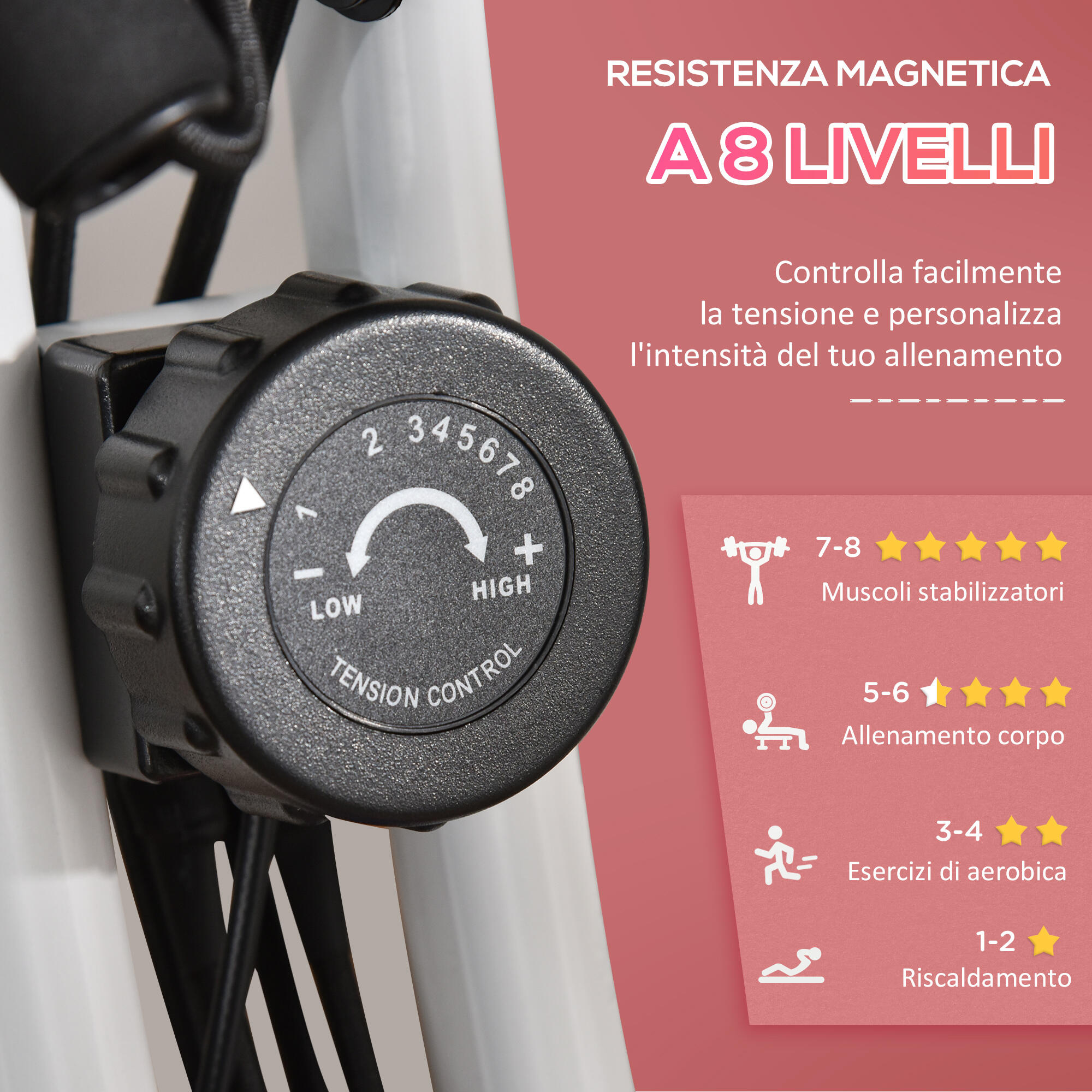 HOMCOM Cyclette Pieghevole 2 in 1 Resistenza Magnetica Regolabile, Rosa 6/7