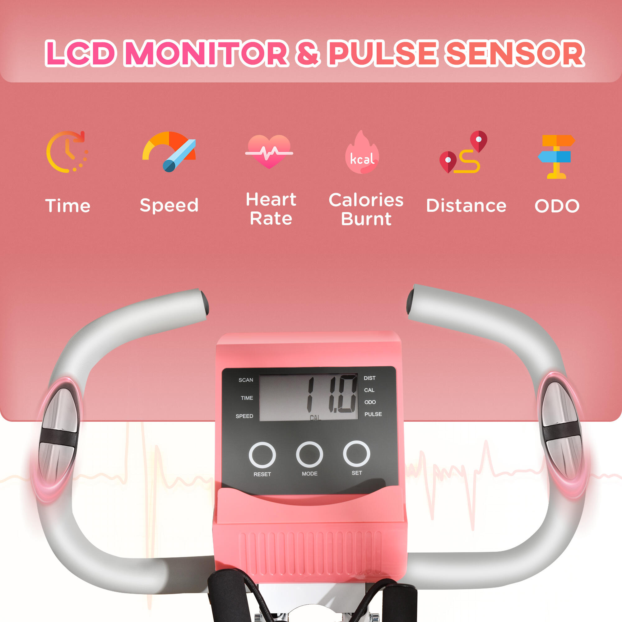 HOMCOM Cyclette Pieghevole 2 in 1 Resistenza Magnetica Regolabile, Rosa 4/7
