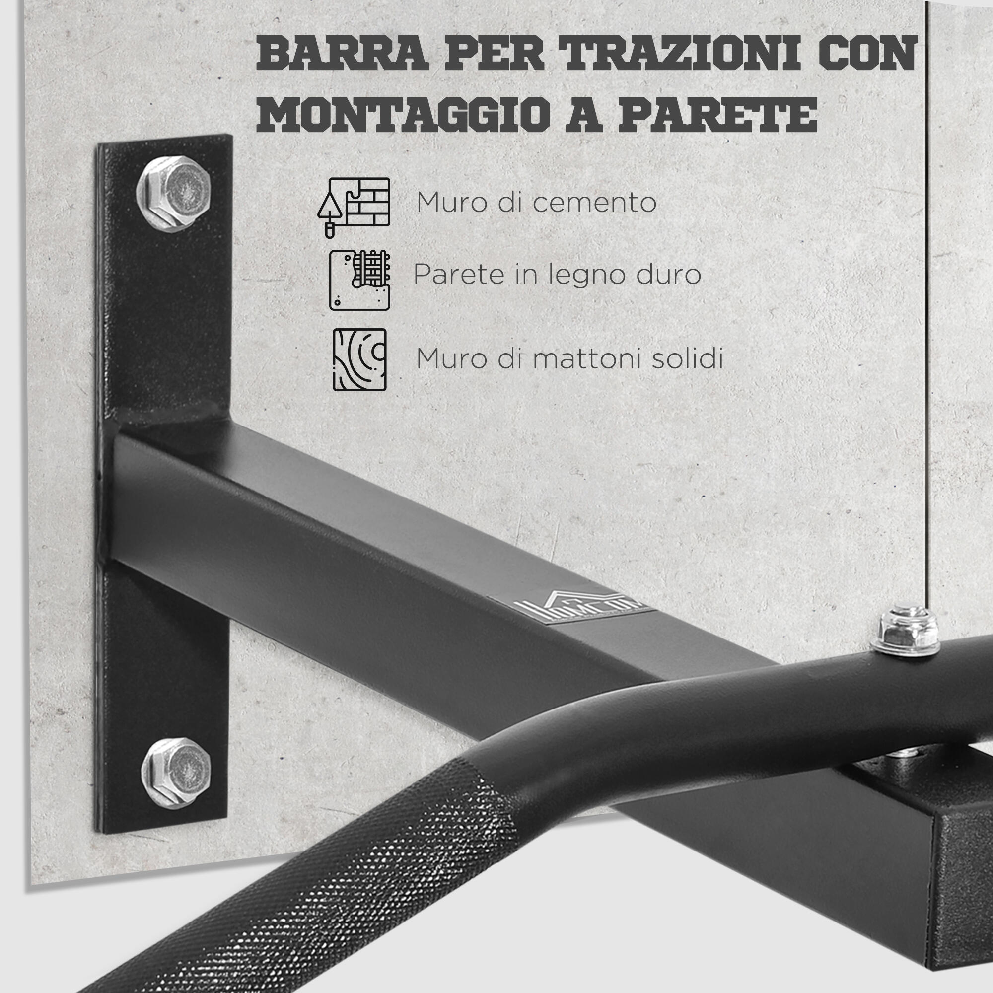 HOMCOM Barra per Trazione a Muro con Struttura in Acciaio, 116x43x20cm, Nero 5/6