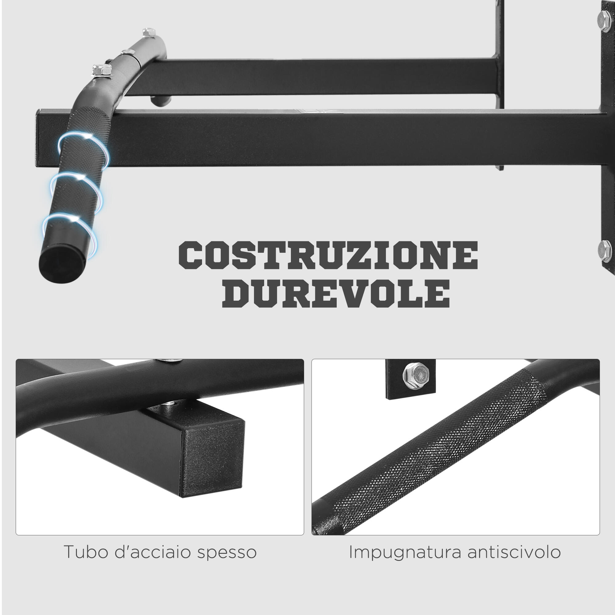 HOMCOM Barra per Trazione a Muro con Struttura in Acciaio, 116x43x20cm, Nero 6/6