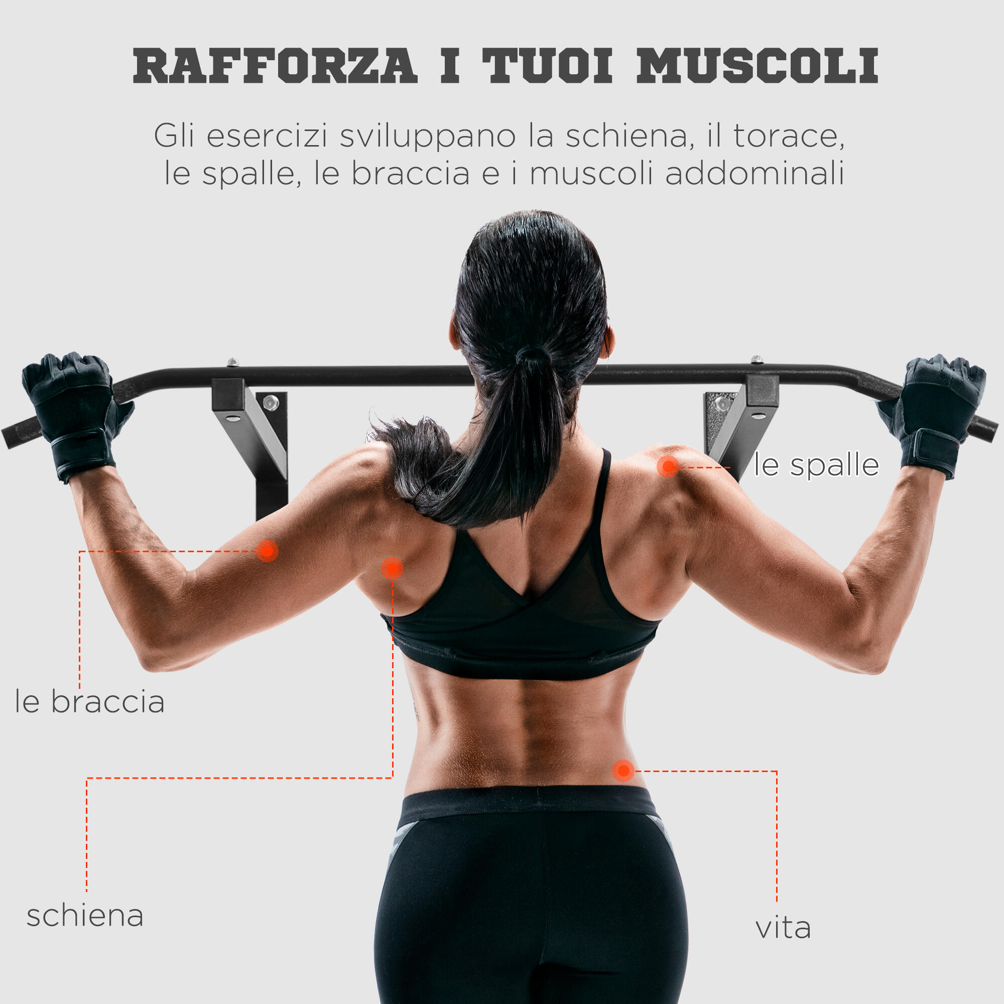 HOMCOM Barra per Trazione a Muro con Struttura in Acciaio, 116x43x20cm, Nero 4/6