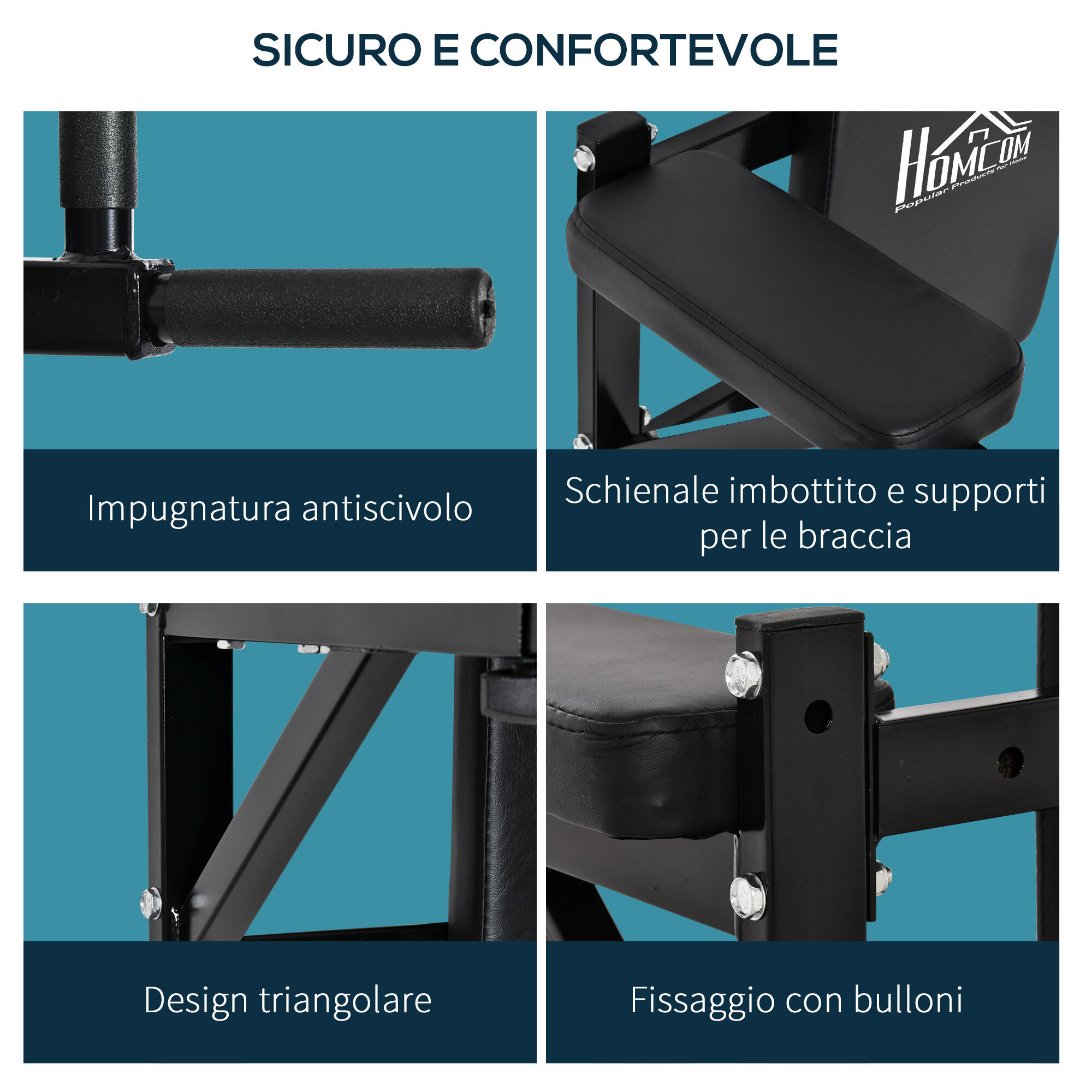 HOMCOM Supporto per Sollevamenti Fissaggio a Parete Tubi d'Acciaio Nero 6/6