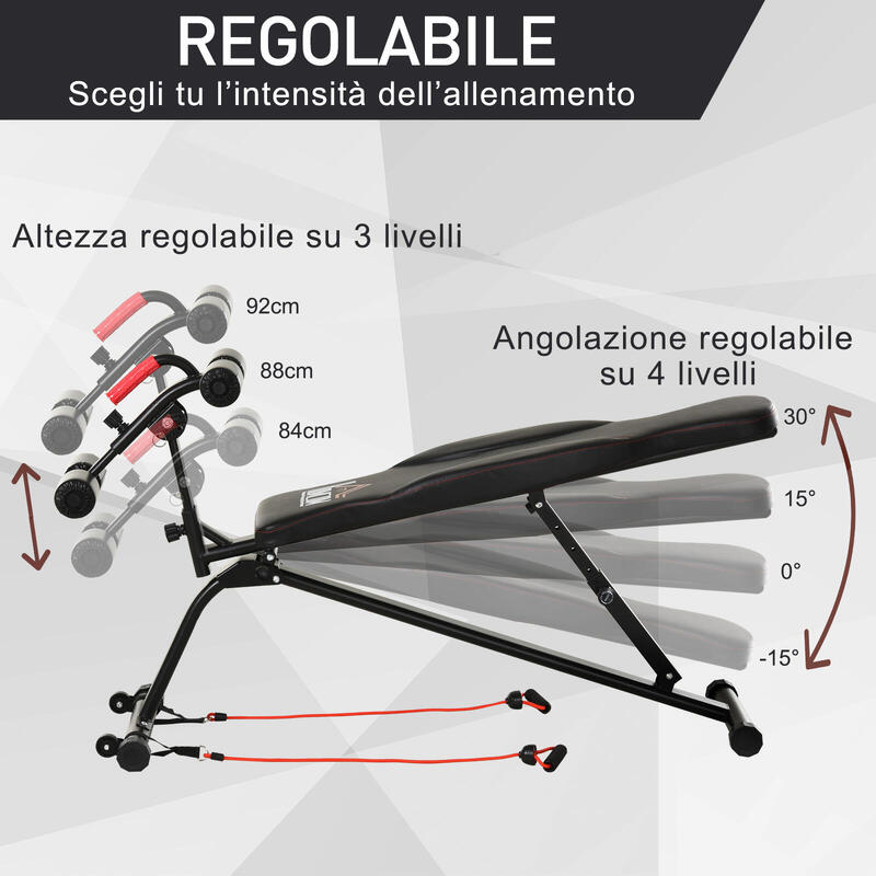 HOMCOM Panca per Addominali Pieghevole in Acciaio Imbottitura Nera e Rossa