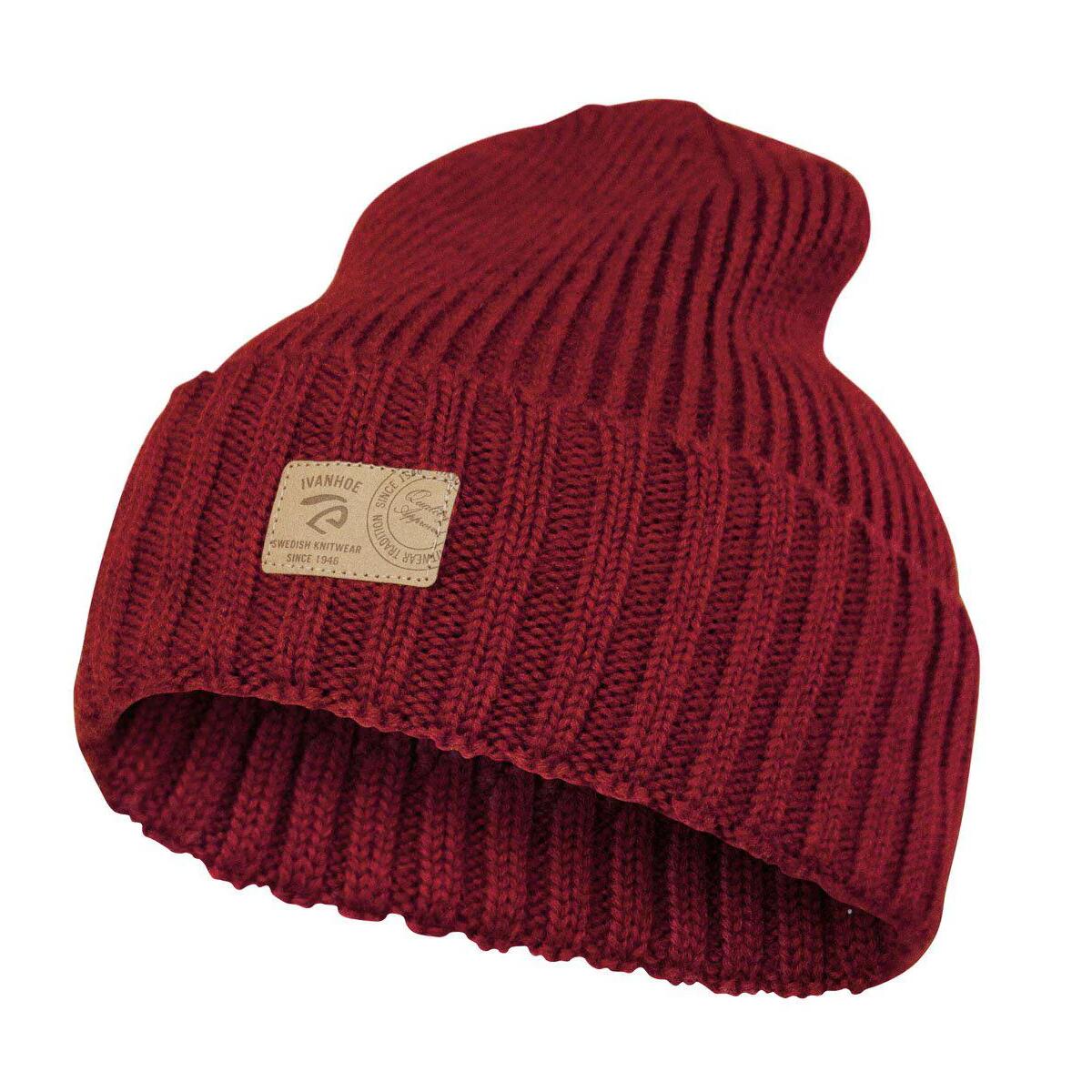 Rib gebreide muts van wol Ipsum Deep Red - One Size - Rood 1/3