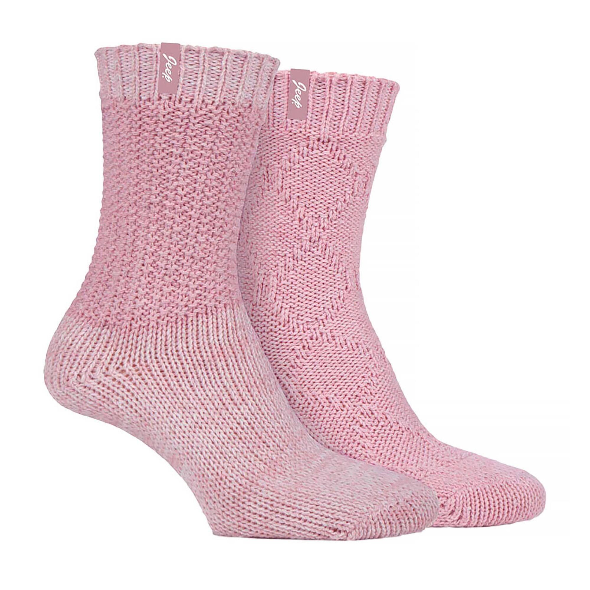 JEEP 2 Pairs Ladies Wool Boot Cable Knit Thick Ribbed Socks