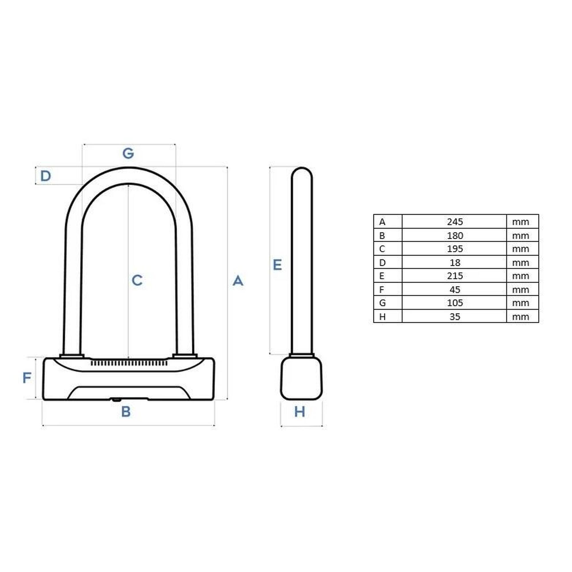 Cadenas pour vélo U-lock 448 ART4 180 x 245 mm Noir