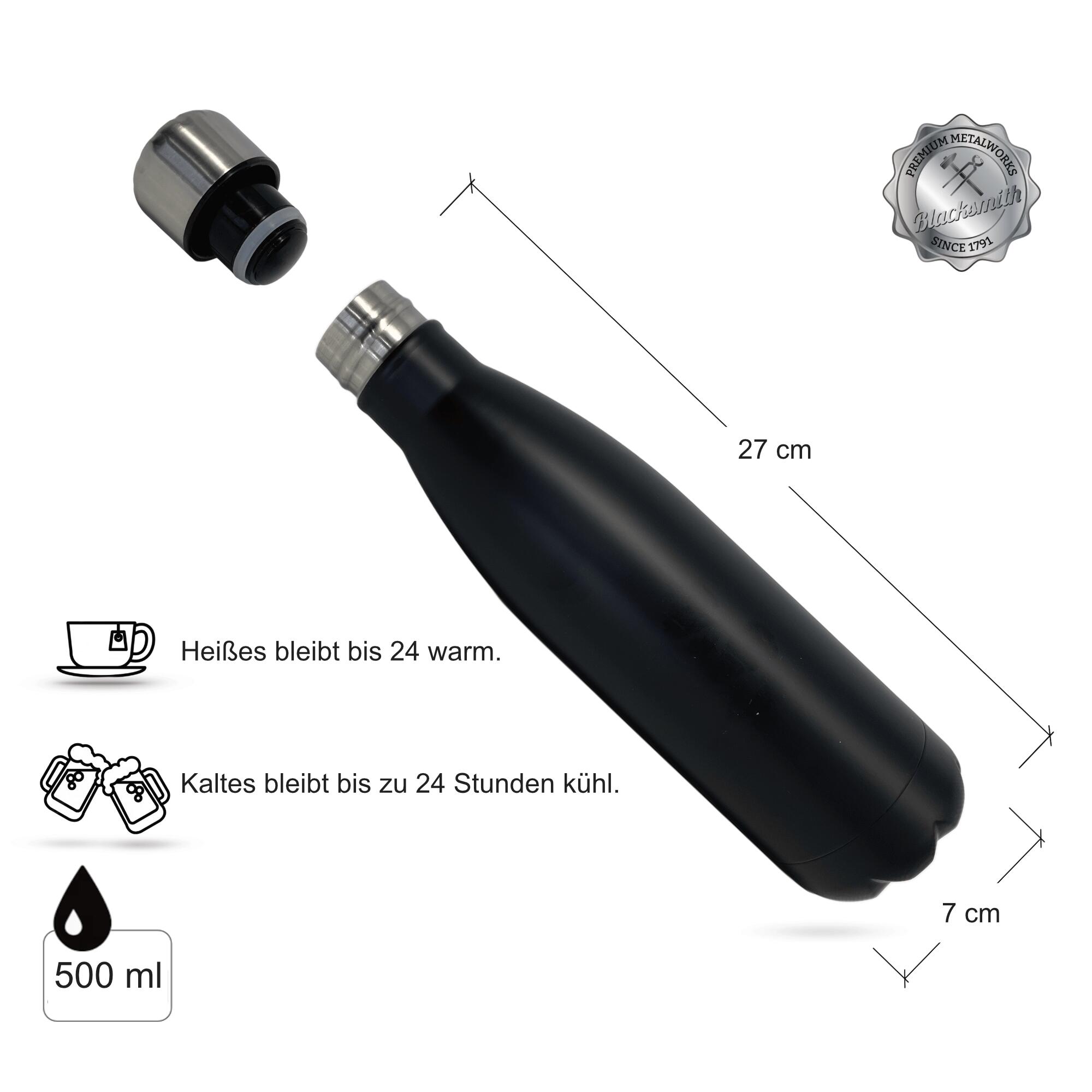 Edelstahl Trinkflasche 500 ml Black. Isoliert mit Schraubverschluss Kohlensäure 4/7