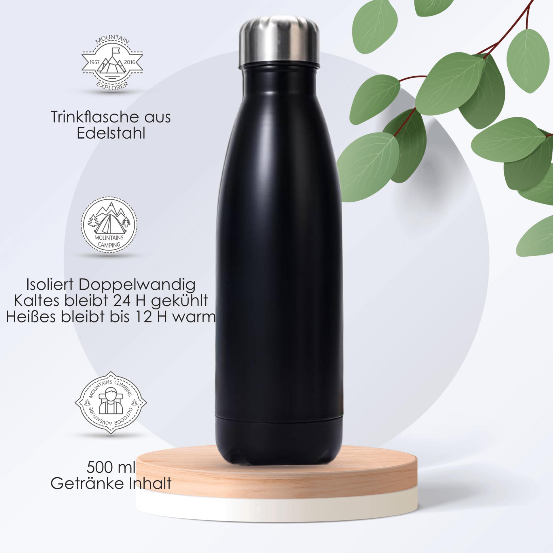 Edelstahl Trinkflasche 500 ml Black. Isoliert mit Schraubverschluss Kohlensäure 2/7