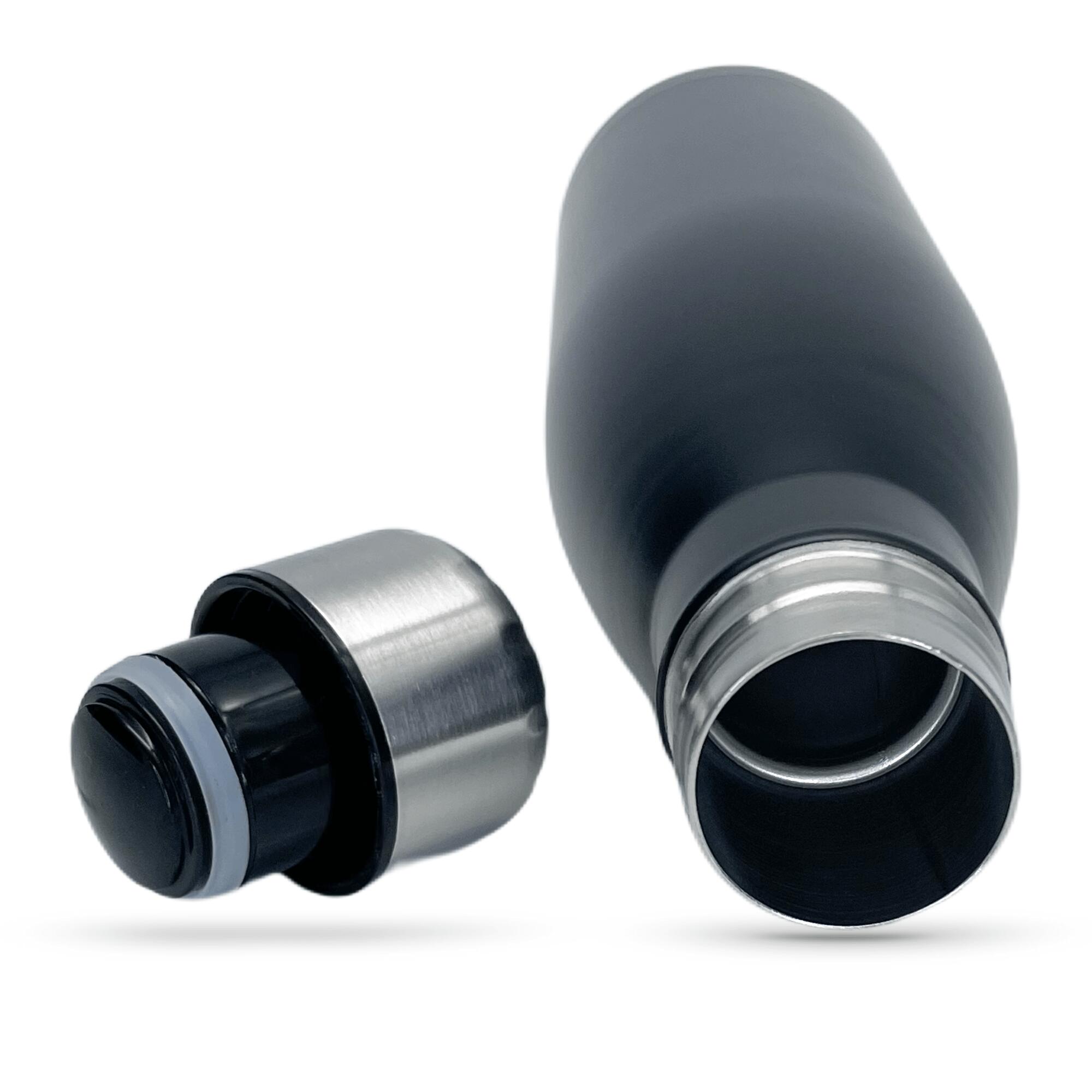 Edelstahl Trinkflasche 500 ml Black. Isoliert mit Schraubverschluss Kohlensäure 6/7