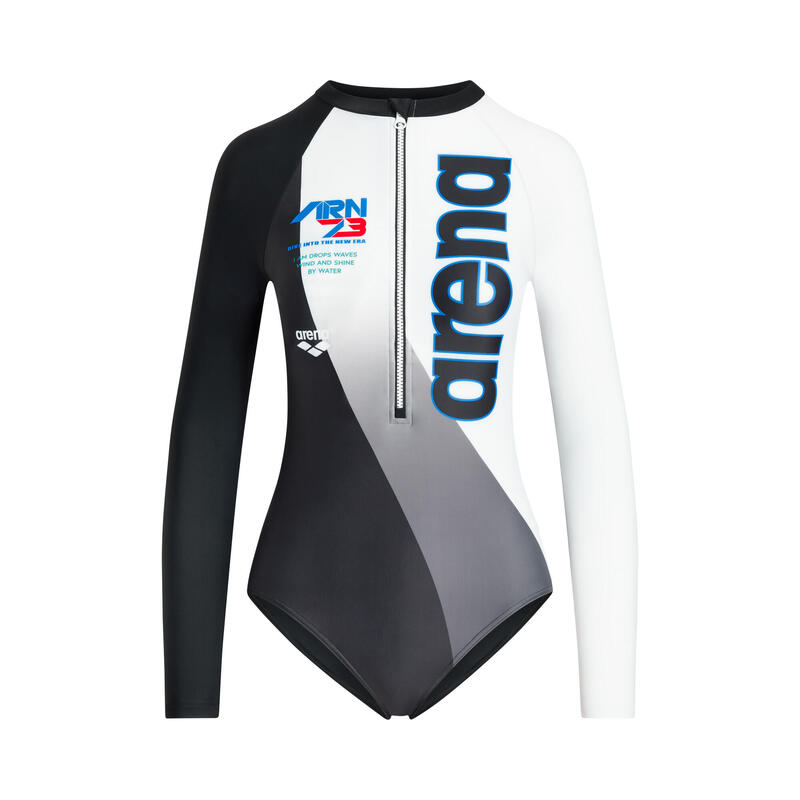 LADIES RACING LONG SLEEVE HALF ZIP BODYSUIT - BLACK