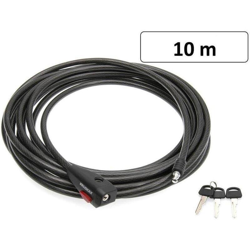 XL Câble de verrouillage antivol vélo - 3 clés - 10m x 12mm