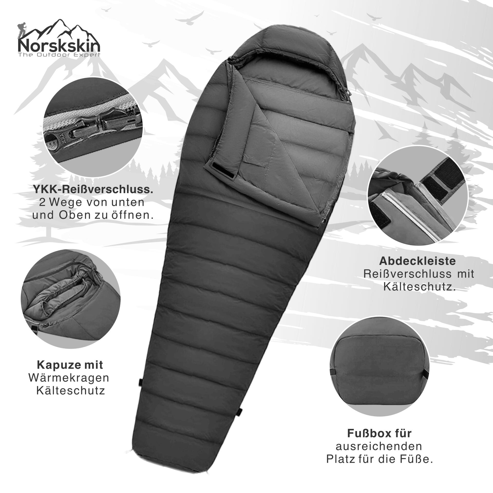 Mumienschlafsack Norskskin Ultralight Grey 800 g 205 cm Koppelbar Nylon 400T 4/7