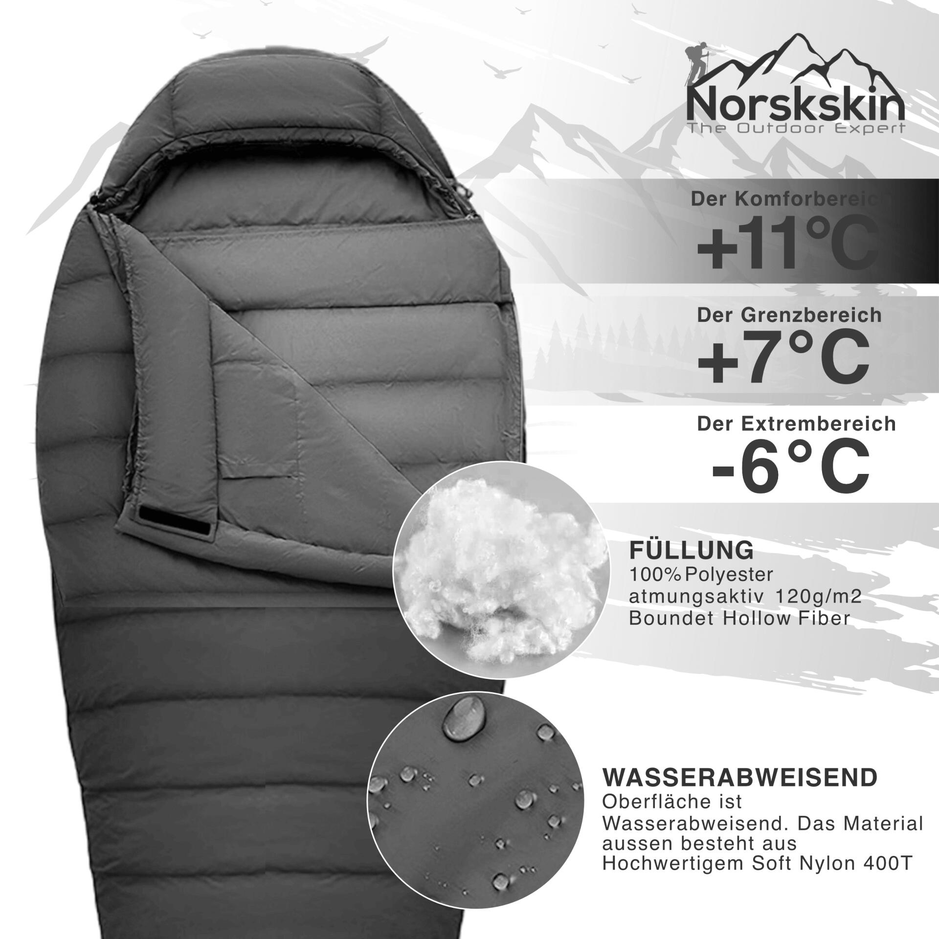 Mumienschlafsack Norskskin Ultralight Grey 800 g 205 cm Koppelbar Nylon 400T 2/7