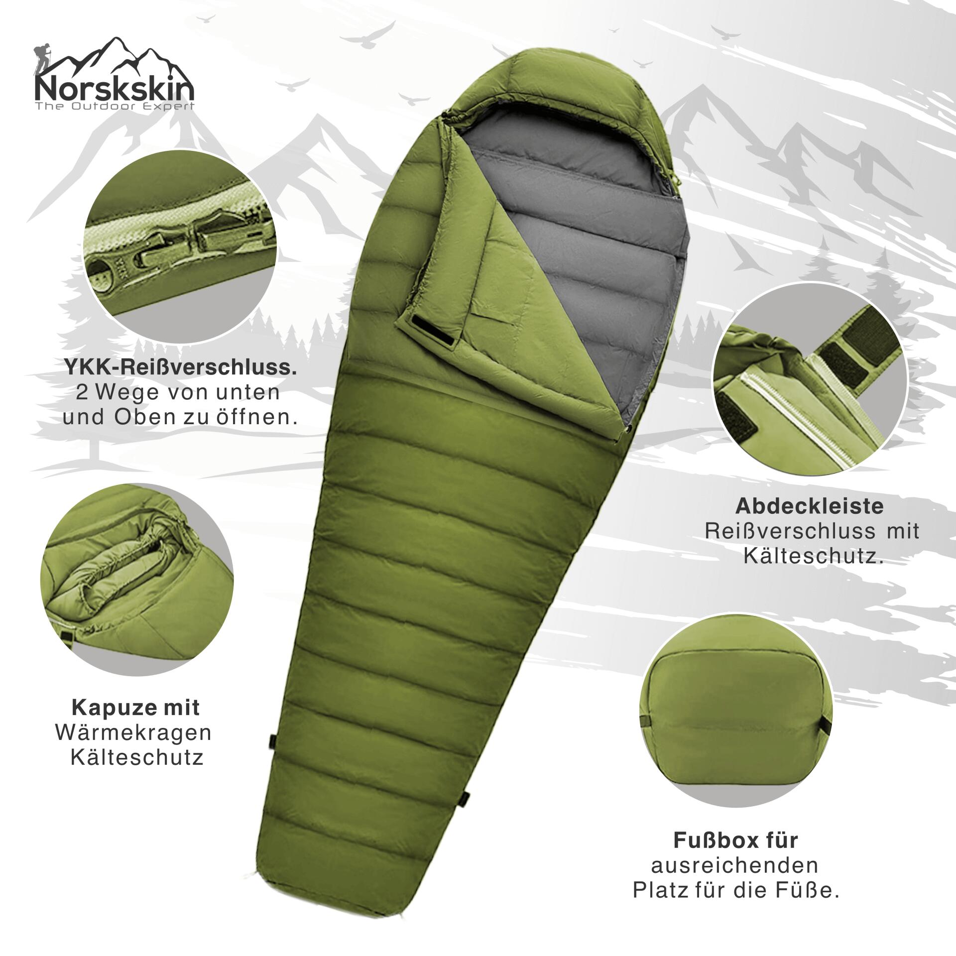 Mumienschlafsack Norskskin Ultralight Green 900 g 220 cm   Schlafsack 2/7