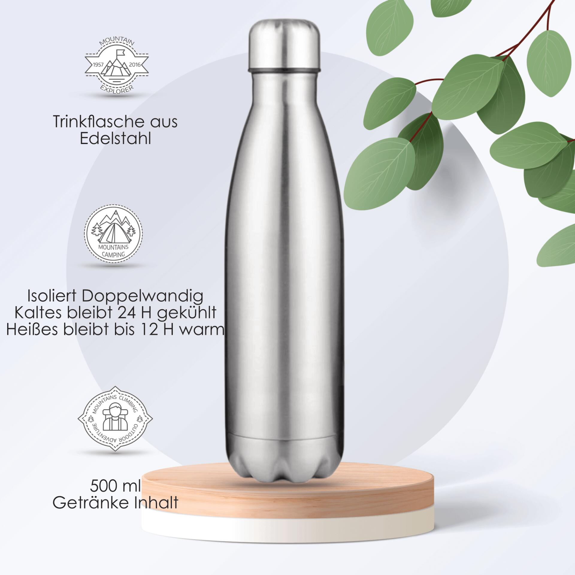Edelstahl Trinkflasche 500 ml. Flasche Isoliert mit Schraubverschluss 2/7