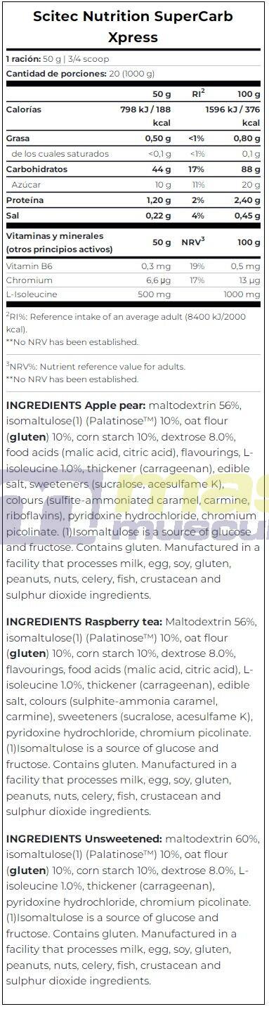 Glucides en poudre - SuperCarb Xpress - Saveur neutre 1000g 4/4