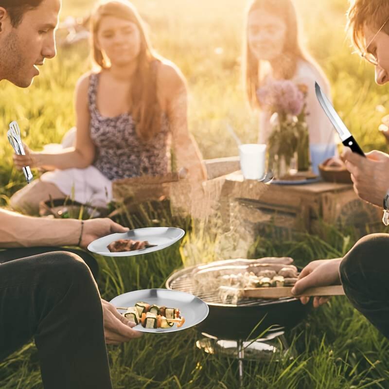 Edelstahl Teller und Besteck Set für Camping Outdoor Festival Zelt 5/6