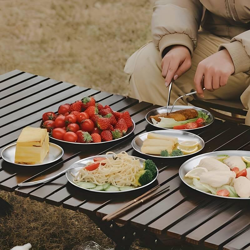 Edelstahl Teller und Besteck Set für Camping Outdoor Festival Zelt