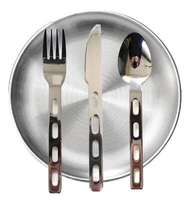 Edelstahl Teller und Besteck Set für Camping Outdoor Festival Zelt
