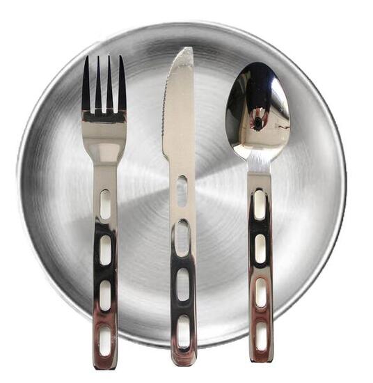 Edelstahl Teller und Besteck Set für Camping Outdoor Festival Zelt