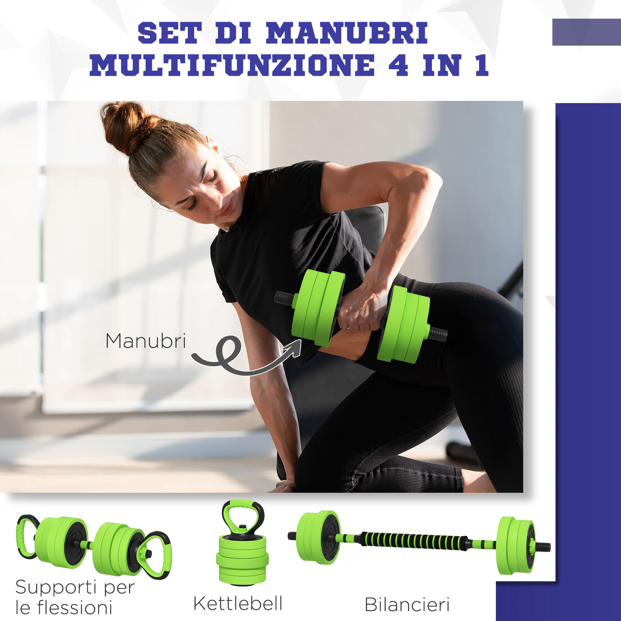 SPORTNOW Set pesi 4 in 1 da 40kg totali, Kettlebell, Manubri e Bilancieri 4/6