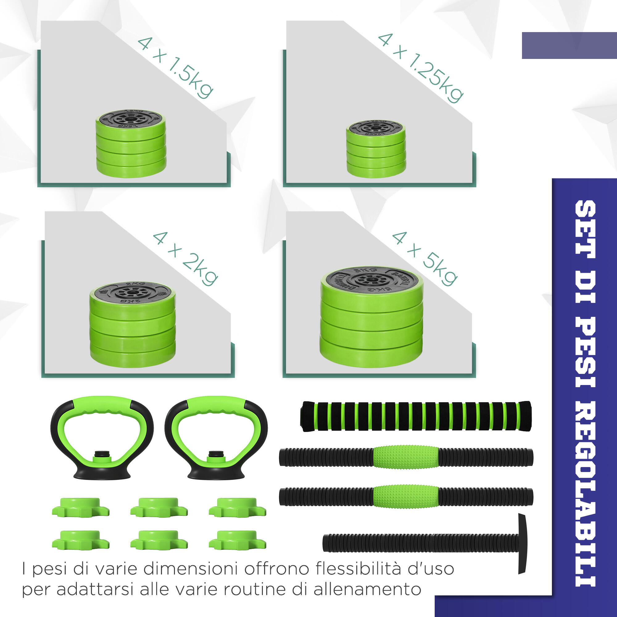 SPORTNOW Set pesi 4 in 1 da 40kg totali, Kettlebell, Manubri e Bilancieri 5/6
